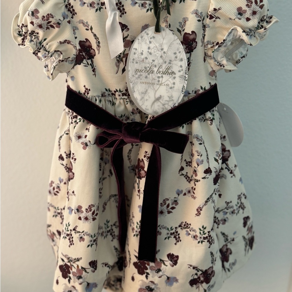 Edgehill Collection Cream and Burgundy Floral Dress